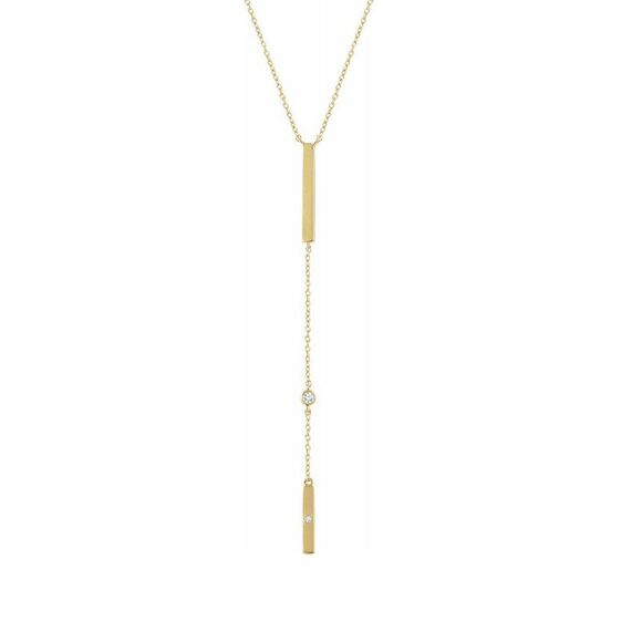 14K Yellow Gold .06 CTW Diamond Y Drop Bar Necklace 16-18 Inch